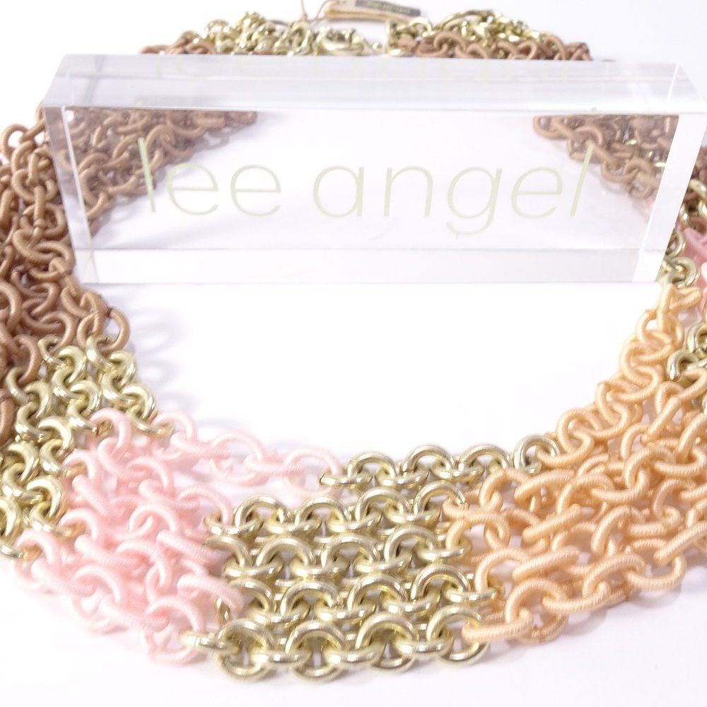 Lee Angel Color Block Ribbon Wrap Ring 5 Layer Necklace NWT and Dust Pouch NWT